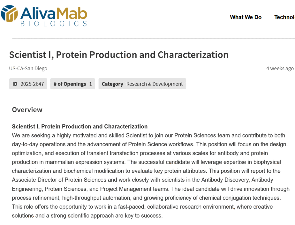 Scientist I, Protein Production and Characterization - US-CA-San Diego