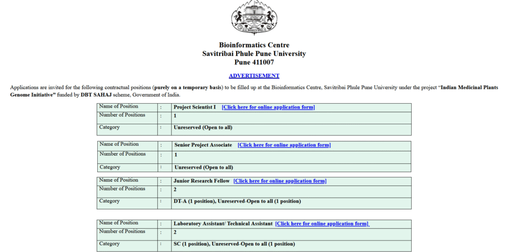 Project Scientist I, JRF, Senior Project Associate & Lab Assistant at Bioinformatics Centre - Pune