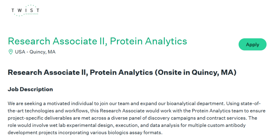 Research Associate II, Protein Analytics - Twist Bioscience - USA