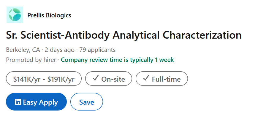 Sr. Scientist-Antibody Analytical Characterization - Prellis Biologics - USA