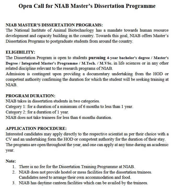 NIAB M.Sc Dissertation Training Programme