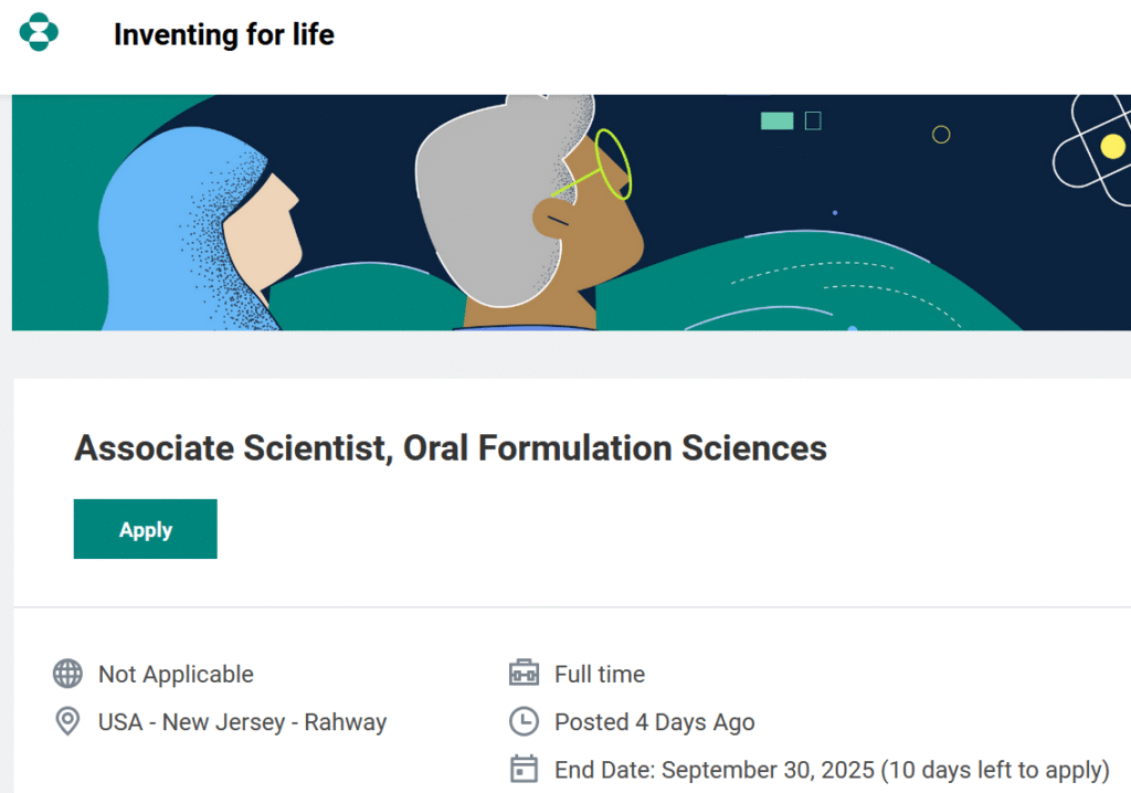 Associate Scientist, Oral Formulation Sciences - MSD- USA
