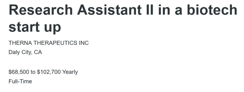 Research Assistant II at Therna Therapeutics - USA