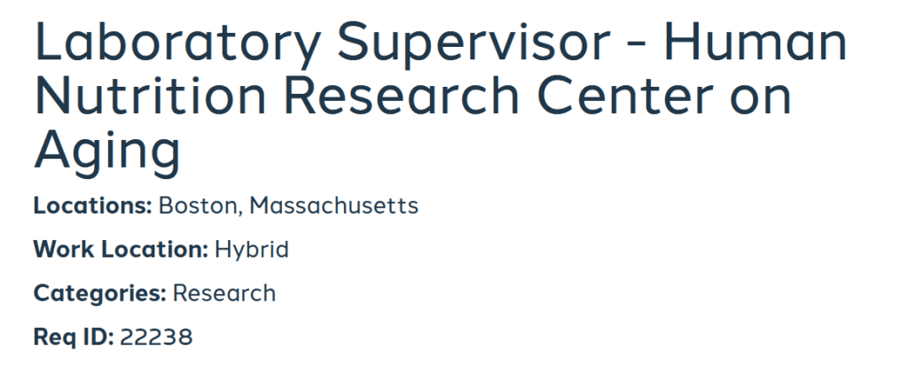 Laboratory Supervisor - Human Nutrition Research Center on Aging - USA