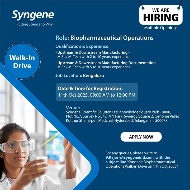 Walk-in Drive in Hyderabad - Syngene
