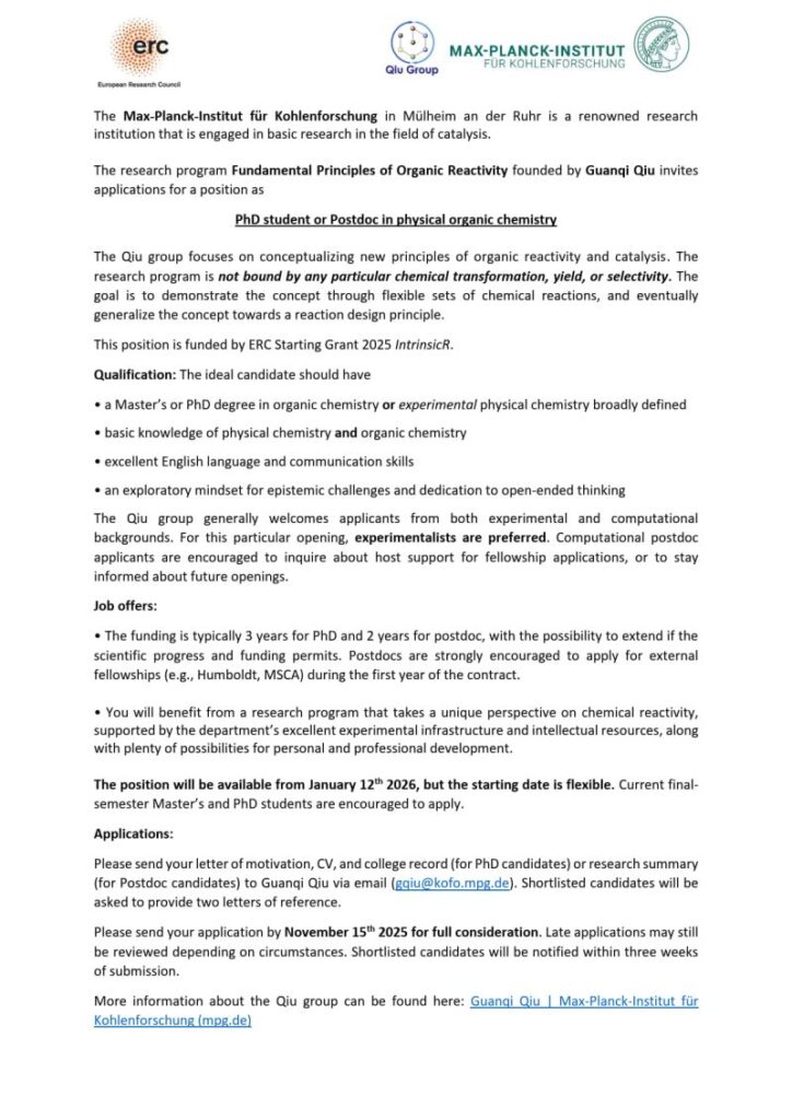 Hiring PhD student or Postdoc - Max Planck Institute