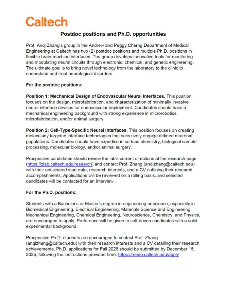 Postdoc positions at Caltech