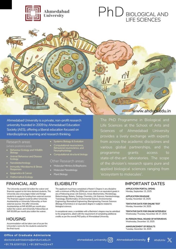 PhD Biological and Life Sciences - Ahmedabad University