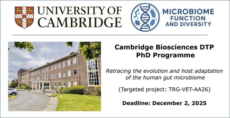 Fully-funded PhD studentship available as part of the Cambridge Biosciences DTP PhD programme