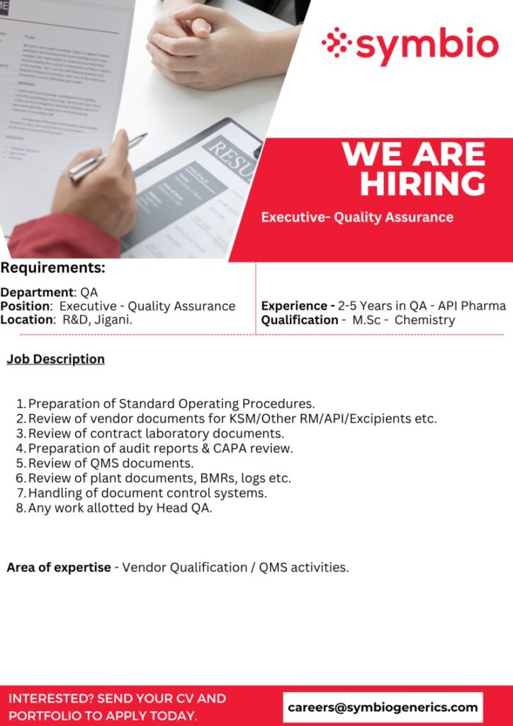 Symbio hiring Executive QA - Bangalore