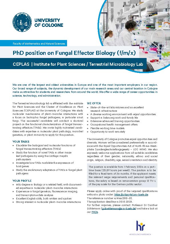 Fully funded PhD position in fungal effector biology