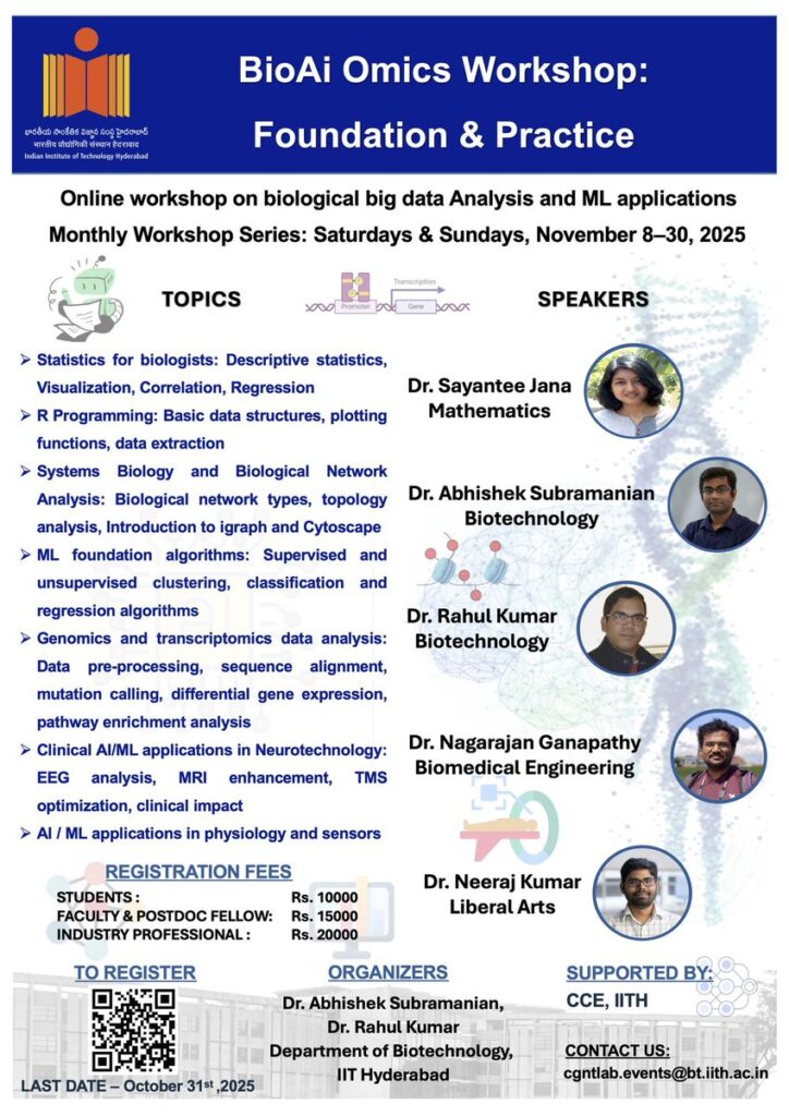 Online Workshop: "BioAI Omics Workshop: Foundations & Practice" - IIT Hyderabad