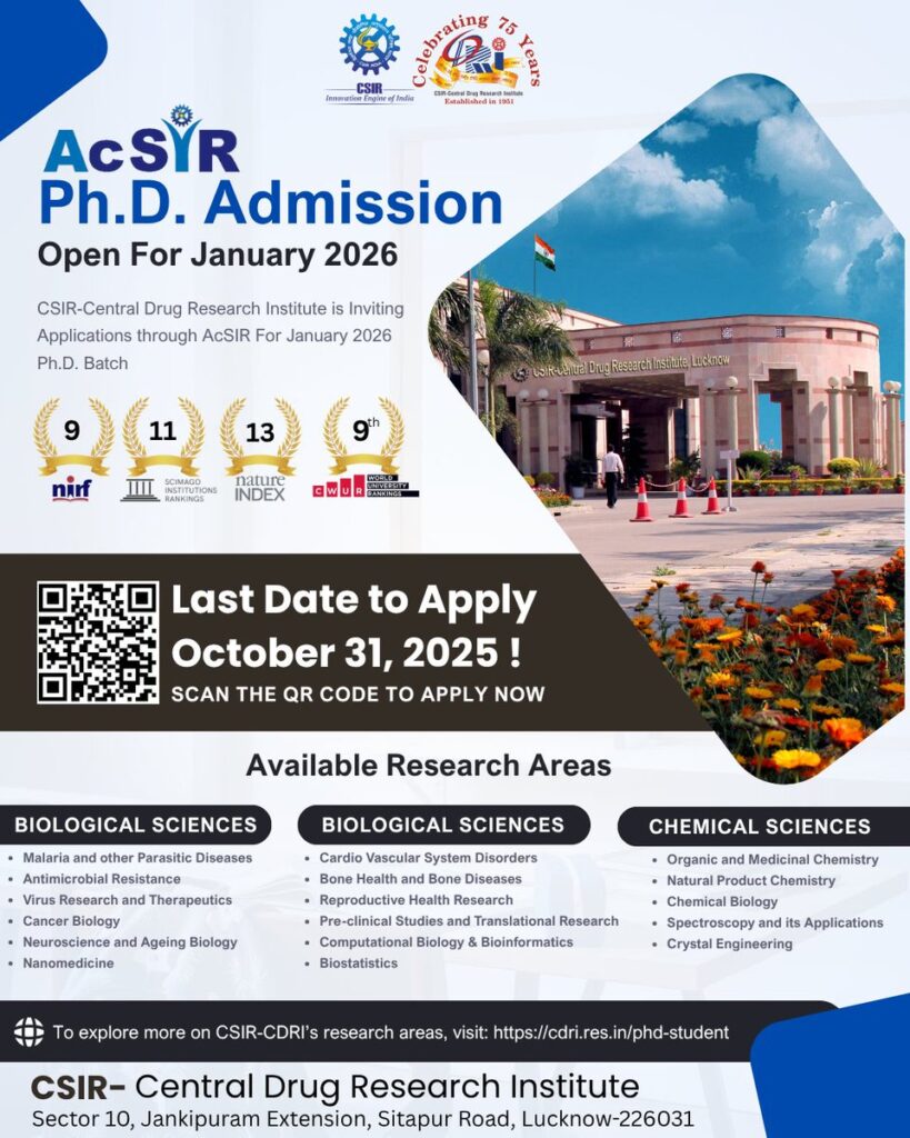 CDRI Lucknow - Deadline Extended for Ph.D. Admissions