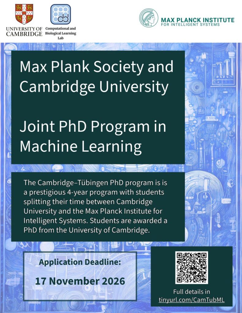 Cambridge – Tübingen PhD Fellowships in Machine Learning