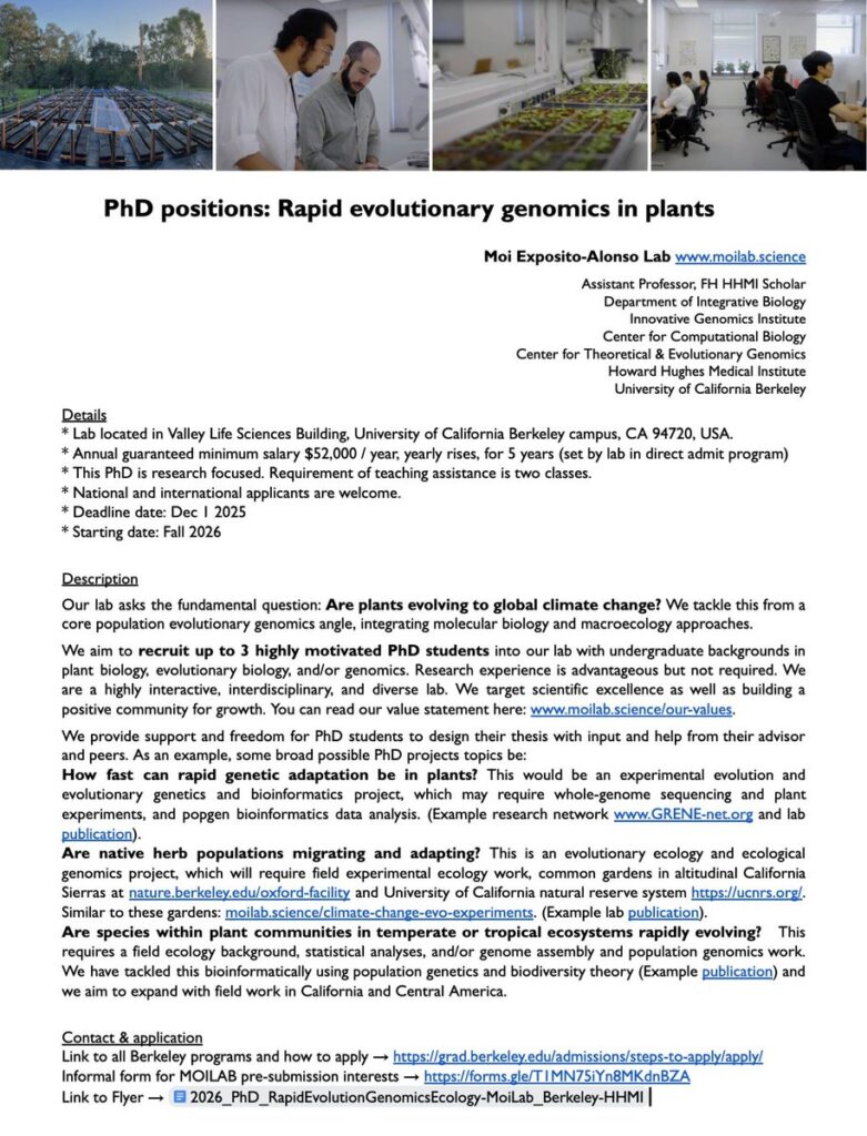 PhD positions: Rapid evolutionary genomics in plants