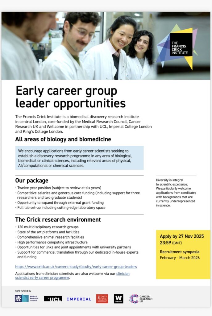 Early Career group leader job in the UK