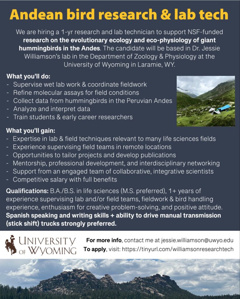 Hummingbird evolution and genomics postdoc