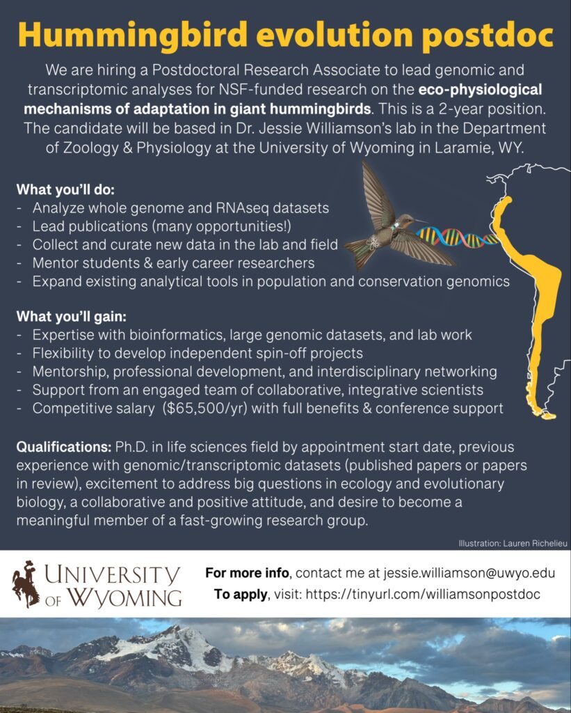 Hummingbird evolution and genomics postdoc