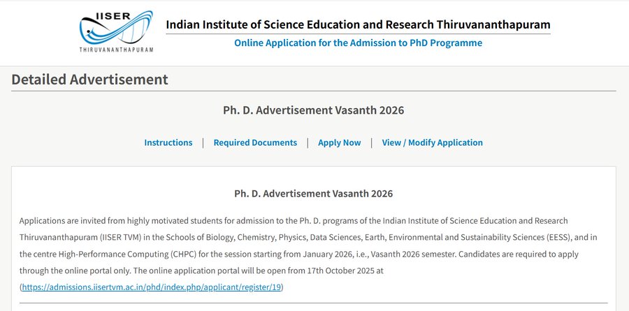 PhD positions in MAIN GROUP CHEMISTRY - IISER TVM