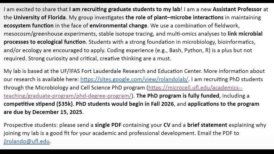 Recruiting PhD students (Fall 2026) via the Microbiology & Cell Science program