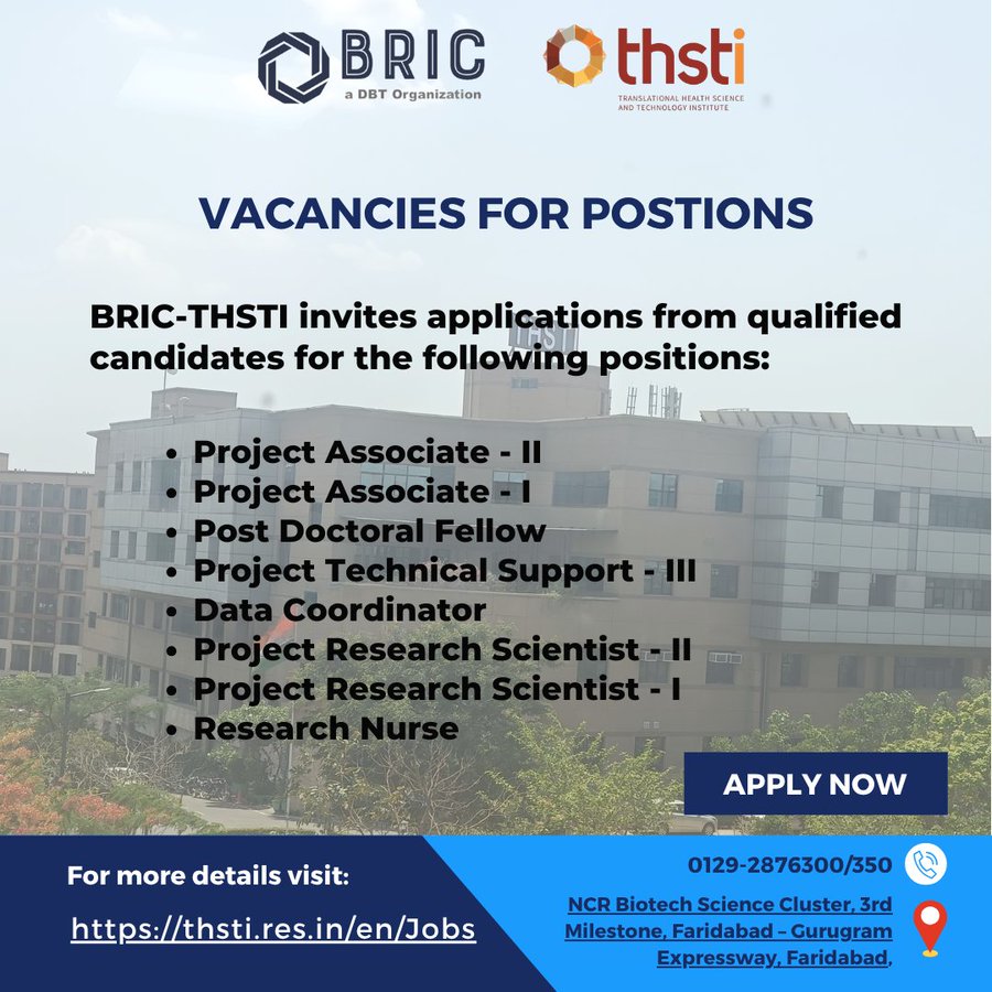 THSTI Faridabad hiring for project positions