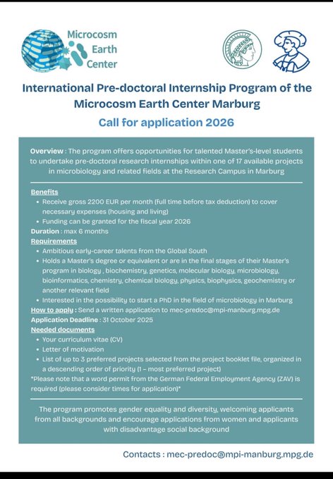 International Pre-doctoral Internship Program - Max Planck Institute for Terrestrial Microbiology, Marburg