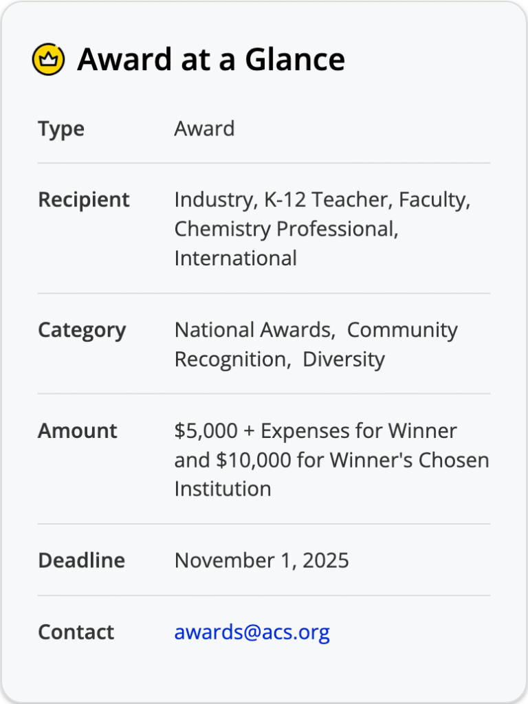 ACS Award for Encouraging Women Into Careers in the Chemical Sciences