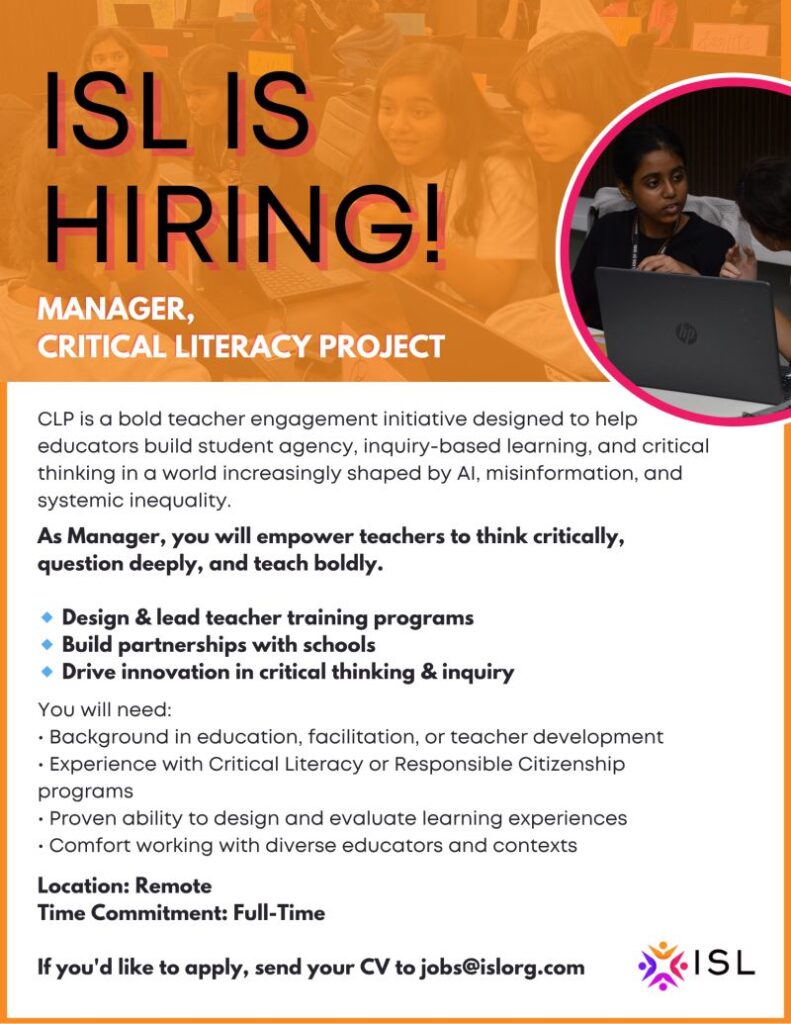 ISL Hiring – Manager, Critical Literacy Project