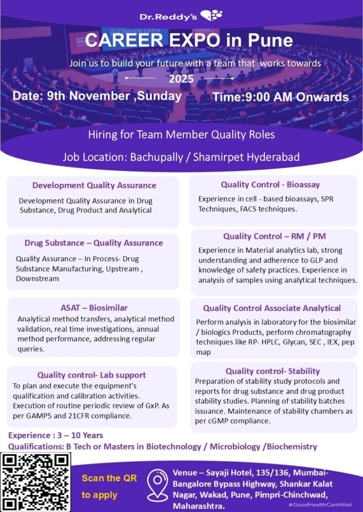 Dr. Reddy's Career Expo - Biologics in PUNE- 9th November, 2025