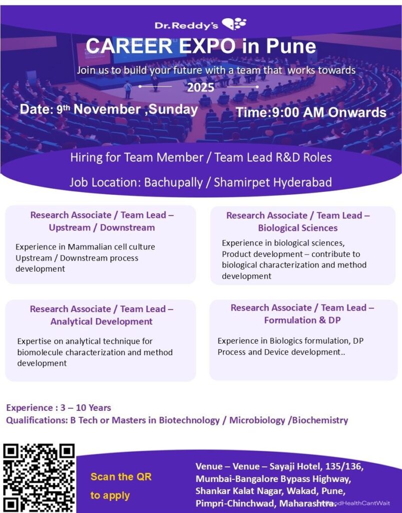 Dr. Reddy's Career Expo - Biologics in PUNE- 9th November, 2025