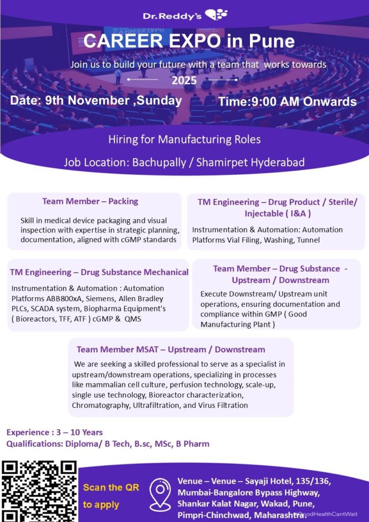 Dr. Reddy's Career Expo - Biologics in PUNE- 9th November, 2025