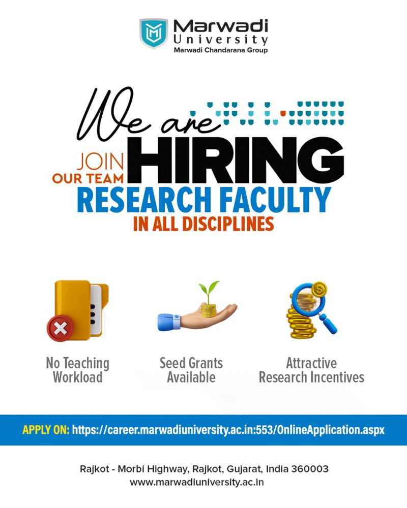 Marwadi University hiring Research Faculty