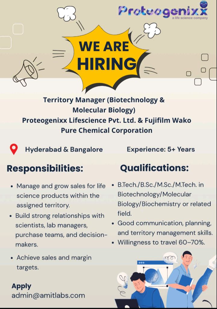 Urgently hiring Territory Manager (Biotech & Molecular Biology)