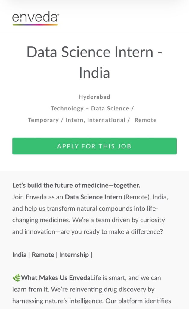 Hiring Alert: Data Science Intern (ML/Matabolomics) - India Remote