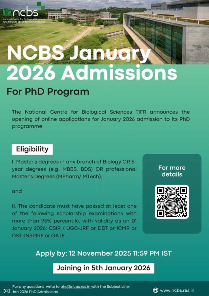 Applications open for NCBS PhD Program — January 2026!