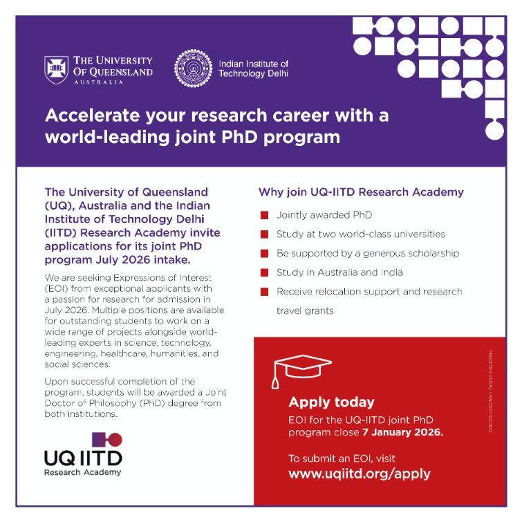 Fully funded Joint PhD program - IIT Delhi and The University of Queensland