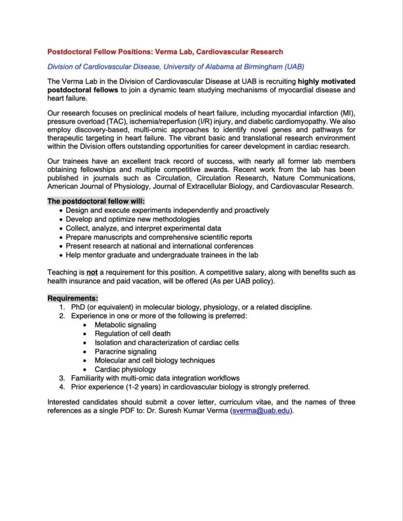 Postdoc positions in cardiovascular research at UAB