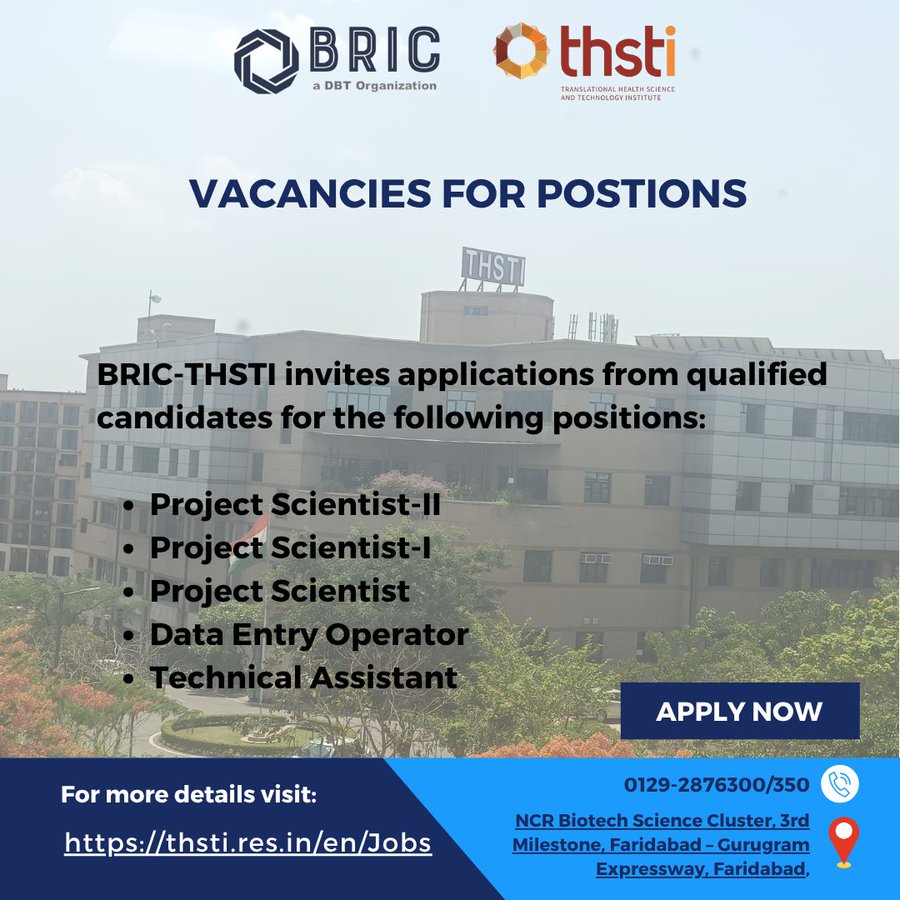 THSTI Faridabad hiring for Project roles