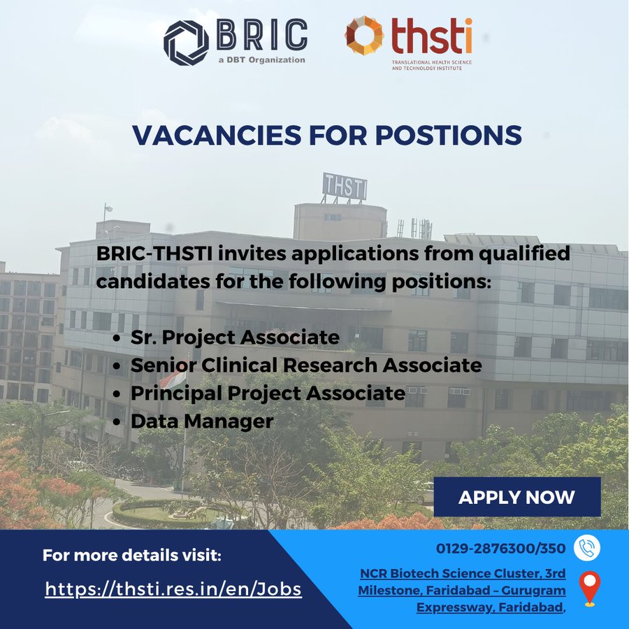 THSTI Faridabad hiring for multiple roles - Nov 2025