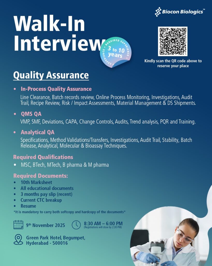 Walk-in Interview - QA - Biocon Biologics
