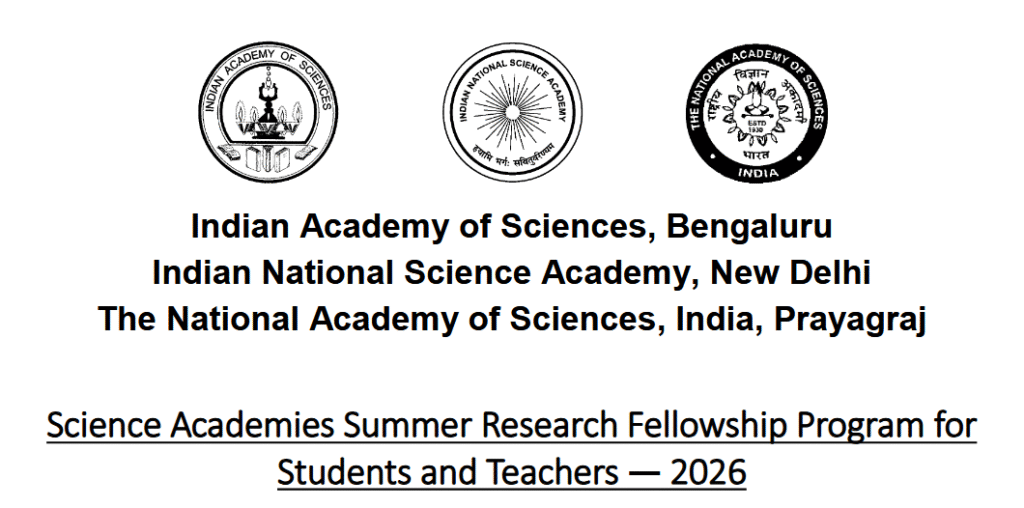 Science Academies Summer Research Fellowship Program for Students and Teachers — 2026