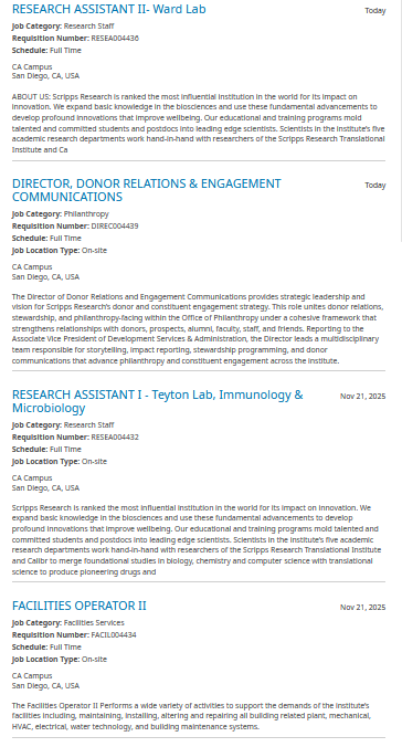 Multiple positions at Scripps Research