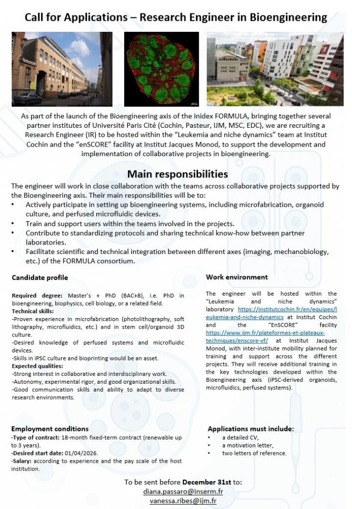 Recruiting a Research Engineer in Bioengineering - Université Paris Cité