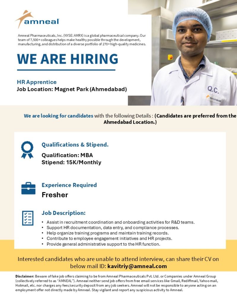 Hiring MBA Fresher for HR Apprentice - Ahmedabad