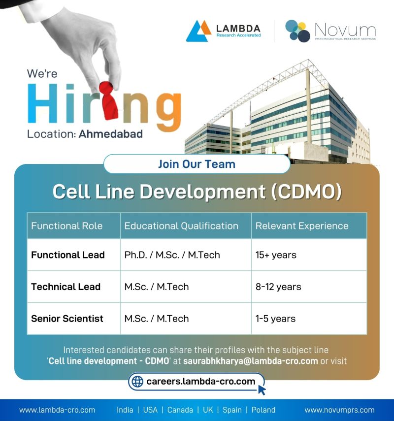 Lamda hiring in the Cell Line Development domain - Ahmedabad