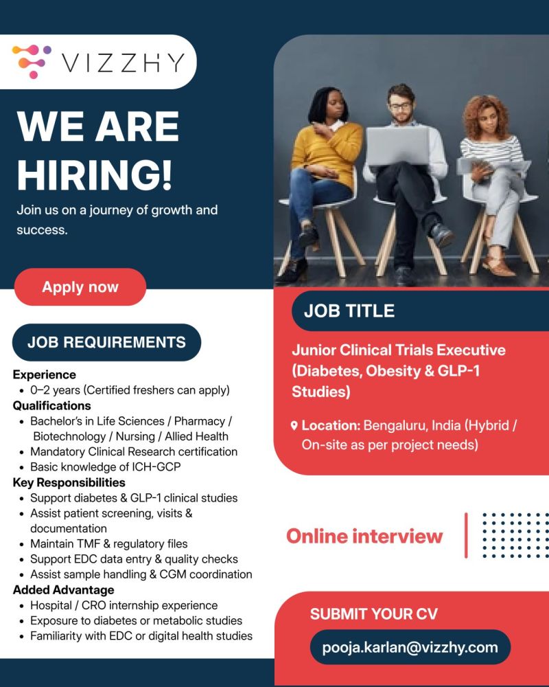 Hiring freshers for Entry-level clinical research opportunity at Vizzhy