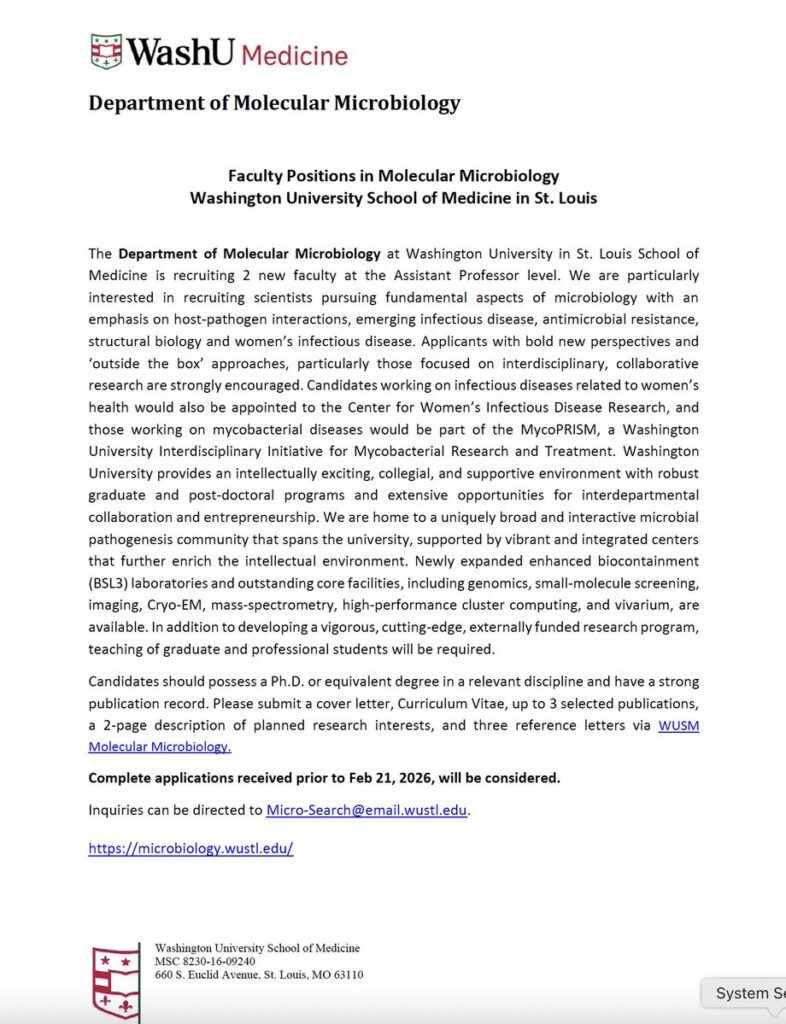Hiring Faculty in Department of Molecular Microbiology - WashU Medicine