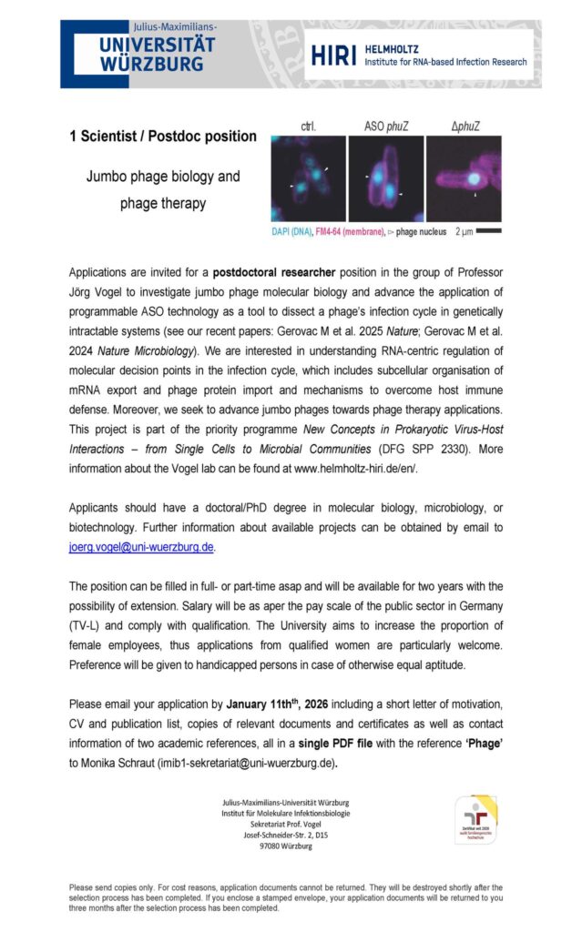 Hiring Postdoc to work on jumbo phages - Germany
