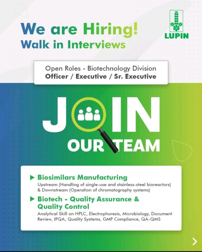 Lupin hiring - Walkin Interview Dec 7