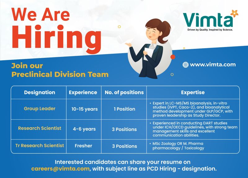 Vimta hiring for multiple positions - Hyderabad
